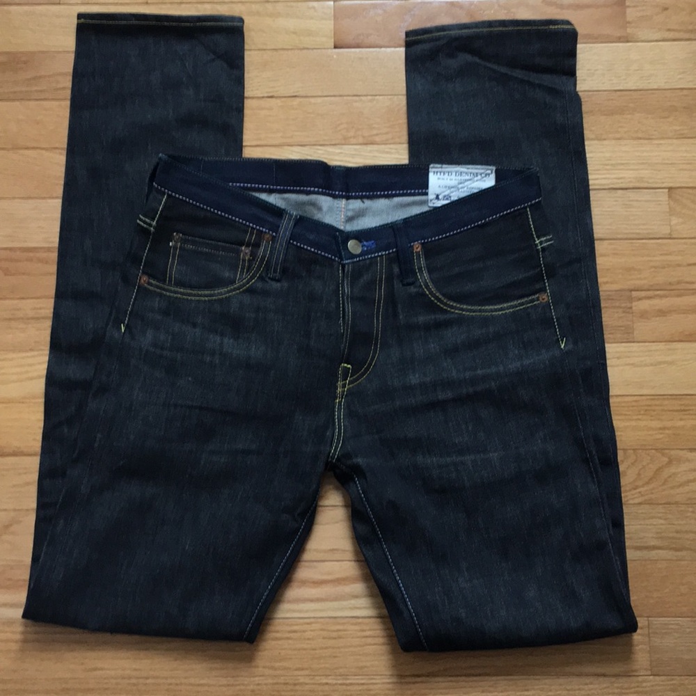 Selvedge Denim, black & blue, red pocket lining